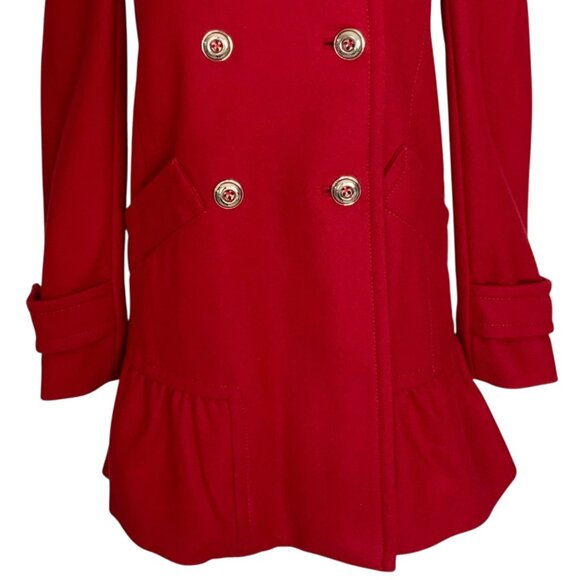 Juicy Couture Wool Coat XS Red Peplum Peacoat Double Breasted Military Retro - Picture 9 of 12